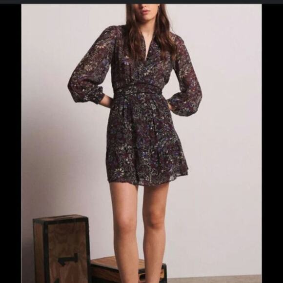 BA&SH Giani Floral Dress in Carbon - Picture 1 of 10